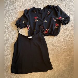 🌺🖤 Aritzia Wilfred Sheer Floral Cropped Blouse + Babaton Camisole M EUC